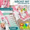 KIDIZ® 3in1 Hochstuhl Kinderhochstuhl inkl. Spielbügel , Babyliege , Kombihochstuhl Babyhochsitz ,7 höhenverstellbar Verstellbare Rückenlehne , mitwachsend ab 0 Monate bis 6 Jahre Babystuhl Rosa Bild 5