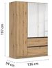 Rauch Möbel Costa, Kleiderschrank für Schlafzimmer, Kinderzimmer, Babyzimmer, Garderobe, 3-türig, Spiegel, 2 Schubladen, Push-to-Open, Zubehör Premium, Farbe Eiche Artisan, Holz, Breite 136 cm Bild 3