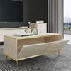 Modern Coffee Table, Travertine & Gold, 90 x 40 x 45 cm | 100% Melamine Coated Particle Board, 18 mm Thick | Glamorous Marble Design for Stylish Living Spaces Bild 5