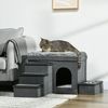 PawHut Tierbett Katzenhöhle Katzenhütte mit Treppe, Katzenhaus mit 2 Edelstahlnäpfen, für Katzen, Hunde bis 8 kg, Polyester, 78 x 48 x 49,5 cm, Grau Bild 2