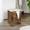 WENKO Bad- & Wohnhocker Mod. Fondi aus massivem Akazienholz mit abnehmbarem Deckel und beigem Sitzpolster Maße 39 x 52 x 39 cm Farbe Braun Beige Bild 2