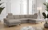 Cavadore Wohnlandschaft Moritz / Sofalandschaft mit Longchair im trendigen Design, Sitztiefenverstellung, Kopfstützen und mattschwarzen Metallfüßen / 335x82-107x212 / Mikrofaser, Perlbeige Bild 2