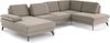 Cavadore Wohnlandschaft Moritz / Sofalandschaft mit Longchair im trendigen Design, Sitztiefenverstellung, Kopfstützen und mattschwarzen Metallfüßen / 335x82-107x212 / Mikrofaser, Perlbeige Bild 4