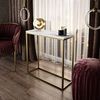lukmebel Moderner Universal-Konsolentisch für Flur Wohnzimmer Schlafzimmer Industriestil Design laminierte Platte Platte Plus Stahlrahmen Schutzkante 30 x 80 x 80 cm Gold Matt/Levanto Marmor Bild 2