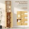 HOMCOM Badkommode mit 3 offenen Regalen, verstellbaren Regalen, Lamellentür (Badezimmerschrank aus Bambus, 1 St, Badschrank), für Badezimmer, Wohnzimmer 34 x 30 x 170 cm, Natur Bild 5