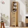 HOMCOM Badkommode mit 3 offenen Regalen, verstellbaren Regalen, Lamellentür (Badezimmerschrank aus Bambus, 1 St, Badschrank), für Badezimmer, Wohnzimmer 34 x 30 x 170 cm, Natur Bild 2