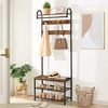 HOOBRO Garderobe, Garderobenständer, Schuhregal mit Sitzfläche, Kleiderständer mit 9 Haken, Sitzbank, Kleiderstange, 182 cm hoch, Flur, Wohnzimmer, Metallrahmen, vintagebraun-schwarz EBF13MT01 Bild 2