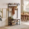 HOOBRO Garderobe, Garderobenständer, Schuhregal mit Sitzfläche, Kleiderständer mit 9 Haken, Sitzbank, Kleiderstange, 182 cm hoch, Flur, Wohnzimmer, Metallrahmen, vintagebraun-schwarz EBF13MT01 Bild 4