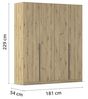 Rauch Möbel Alabama, Kleiderschrank, Garderobenschrank, 4-türig, Zubehör Classic, 2 Kleiderstangen, 7 Einlegeböden, Farbe Eiche Artisan, Holz, Griff Grau metallic, 181 x 229 x 54 cm Bild 3