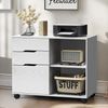 DUMOS Rollcontainer – Aufbewahrung Aktenschrank mit 3 Schubladen und 2 Offenen Fächern, Büroschubladen Büroschrank, Schreibtisch Unterschrank, Geeignet für Schlafzimmer, Büro (Weiß) Bild 2