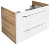 FACKELMANN MILANO Waschbecken mit Unterschrank 88 cm breit, Weiß/Braun hell, Waschbecken Keramik Weiß + Waschbeckenbeleuchtung Bild 3