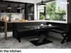 MEBLINI Eckbank für Esszimmer mit ausziehbarem Tisch - Küchenbank - Essecke - Sitzecke Küche - TONI - X-Beine 142x196x87cm Rechts - Schwarz Kunstleder/B Weiß Matt Bild 2