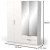Demeyere Moderner Spiegel & Kleiderschrank 4 Türen 5 Einlegeböden 2 Schubladen – Farbe Weiß matt – 157,3 x 51,1 x 203 cm, Holzwerkstoff Bild 3