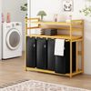AdelDream Wäschekorb 200L Wäschesortierer mit Regalen 4 Fächer 2 Ablagen Wäschebox Bambus Bild 2