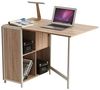 BAKAJI Mehrzweck-Schreibtisch, klappbar, ausziehbar, mit Bücherregal, 4 Fächern und Ablagen aus Holz und Stahl, Farbe Beige Bild 4