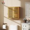 HOMCOM Hängeschrank mit atmungsaktiven Lamellentüren, verstellbarer Ablage (Wandschrank aus Bambus, 1-St, Badezimmerschrank) über der Toilette, 60 x 20 x 60 cm, Naturholz Bild 2