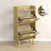 HOMCOM Schuhregal Schuhregal Schrank 2 Türen Klappen 12 Paar, Rattan-Effekt gewebt Boho-Design - Abm. 80L x 24,5l x 110H cm naturfarben Bild 3