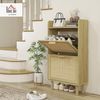 HOMCOM Schuhregal Schuhregal Schrank 2 Türen Klappen 12 Paar, Rattan-Effekt gewebt Boho-Design - Abm. 80L x 24,5l x 110H cm naturfarben Bild 2
