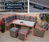 Ragnarök Möbel-Design Gartenlounge-Set Dining Lounge Wieland XL, (Set, 1 Ecklounge, 2x Hocker, 1x Hochlehner Sessel, Alu, Polyrattan), XXL Tisch 170×102 cm, 16 cm Polster, flexibel & ohne Aufbau Bild 2