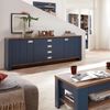DIJON Sideboard in Parisian Blue, Haveleiche Cognac Optik - Moderne Kommode mit Schubladen und viel Stauraum - 194 x 79 x 45 cm (B/H/T) Bild 2