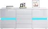 Senvoziii Sideboard Kommode in Hochglanz Weiß Highboard Anrichte Standschrank mit 2 Türen 4 Schubladen und LED Beleuchtung 177 cm Bild 4