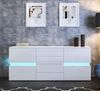 Senvoziii Sideboard Kommode in Hochglanz Weiß Highboard Anrichte Standschrank mit 2 Türen 4 Schubladen und LED Beleuchtung 177 cm Bild 2