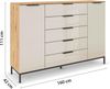 Rauch Möbel Flipp, Nachttisch für Schlafzimmer, Flur, Garderobe, 2-türig, 5 Schubladen, mit Softclose-Funktion, Griffe und Metallkufe Graphit, Farbe Eiche Artisan, Holz/Glas Beige, Breite 160 cm Bild 3
