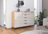 Rauch Möbel Flipp, Nachttisch für Schlafzimmer, Flur, Garderobe, 2-türig, 5 Schubladen, mit Softclose-Funktion, Griffe und Metallkufe Graphit, Farbe Eiche Artisan, Holz/Glas Beige, Breite 160 cm Bild 2