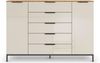 Rauch Möbel Flipp, Nachttisch für Schlafzimmer, Flur, Garderobe, 2-türig, 5 Schubladen, mit Softclose-Funktion, Griffe und Metallkufe Graphit, Farbe Eiche Artisan, Holz/Glas Beige, Breite 160 cm Bild 5
