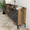 Dmora - Kommode Erythros, Wohnzimmerbuffet, Wohnzimmer-Sideboard, Moderne Küchen-Speisekammer, 180x35 h79 cm, Walnuss und Schwarz Bild 4