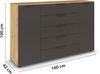 Rauch Möbel Flipp, Kommode für Schlafzimmer, Kinderzimmer, Wohnzimmer, Flur, Garderobe, 2-türig, 5 Schubladen, mit Softclose-Funktion, Farbe Eiche Artisan, Holz/Graphit, Schwarz, Breite 160 cm Bild 3
