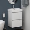 Baikal Mini-Badezimmermöbel, montiert, 2 Schubladen mit Waschbecken, Badezimmerschrank, Keramikwaschbecken, 45 cm, Mattweiß. Bild 2