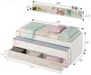 Dmora - Kinderbett Sunnyvale, Bettgestell für Schlafzimmer, Einzelbett mit ausziehbarem Bett, Schublade und Regal, 199 x 96 x 65 cm, Weiß Bild 2