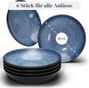 Steingut Suppenteller 6 Personen Ibiza TESTSIEGER, Traumhaftes Mediterranes Steingut Tiefe Teller Set, Pasta Teller Tief Groß - Pure Living in Tiefblau Bild 3