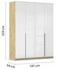 Rauch Möbel Alabama, Kleiderschrank, Garderobe, 4-türig, Zubehör Premium, 2 Kleiderstangen, 7 Einlegeböden, Schubladeneinsatz, Farbe Hochglanz Weiß/Eiche Artisan, Griff Grau metallic, 181 x 229 x 54 cm Bild 3