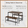 FurnitureR 3-teiliges rechteckiges Esszimmer-Set, Metall, Braun, Tisch 70 x 110 x 74 cm, Jede Bank: T30 x B100 x H45 cm Bild 2