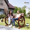 Outsunny Gartenbank 2-Sitzer Sitzbank Parkbank Holzbank Wagenrad mit Armlehne Landhausstil Tannenholz Braun 105,5 x 56 x 75 cm - braun Bild 2