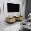 Hanah Home Industrial TV Stand with Iron Legs, 140 cm | 100% Melamine Coated Particle Board, 18 mm Thick | 2 Drawers, Multiple Shelves, Felt & Black Finish Bild 3