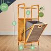2-in-1 Standregal 2 Ablagefächer herausnehmbarer Korb Bambus Baumwolle Natur Bild 2