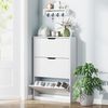 HOMCOM Schuhschrank mit 3 Schubladen und Klapptüren (Schuhkommode für 12 Paar Schuhe, 1-St, für Flur, Eingangsbereich) 80 x 17 x 108 cm, Weiß Bild 2