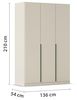 Rauch Möbel Alabama, Kleiderschrank, Garderobe, 3-türig, Zubehör Premium, 2 Kleiderstangen, 5 Einlegeböden, Schubladeneinsatz, Farbe Beige, Griff Grau metallic, 136 x 210 x 54 cm Bild 3