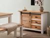 Capera Kommode 110x80x42cm Massivholz weiß braun Landhausstil mit Schiebetür und 3 Schubladen – perfekt für Wohn- oder Esszimmer Bild 2