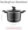 FLORINA Aluminium Topf (5 l) 22 cm I Kochtopf DELUX mit Glasdeckel I Messbecher & Antikratz-Beschichtung I Hoher Topf mit Induktionsboden I Induktionsherd, Gasherd, Elektroherd (Schwarz) Bild 2