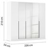 Rauch Möbel Alabama, Kleiderschrank, Garderobenschrank, 5-türig, Spiegel, Zubehör Classic, 3 Kleiderstangen, 6 Einlegeböden, Farbe Hochglanz Weiß/Weiß, Griff Grau metallic, 226 x 210 x 54 cm Bild 3