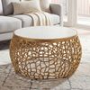 Design Metall Couchtisch Gold mit weißer Marmor Tischplatte 60 cm rund - Aluminium Wohnzimmertisch Modern - Loungetisch Alu Beistelltisch Wohnzimmer Handmade Bild 2