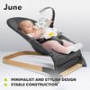 Lionelo June Babywippe für Neugeborene bis 9 kg, bequemer Stuhl mit natürlicher beruhigender Bewegung, ergonomische Rückenstütze, 3-Punkt-Sicherheitsgurt, weiches atmungsaktives Gewebe, leicht & Bild 4