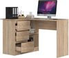 Eck-Schreibtisch B-16 mit 3 Schubladen und 2 Ablagen | Schreibtisch | ecktisch | Eck Schreibtisch für Home Office | Einfache Montage | B124 x H77 x T85, 48 kg Sonoma Eiche Bild 4
