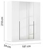 Rauch Möbel Alabama, Kleiderschrank, Garderobenschrank, 4-türig, Spiegel, Zubehör Basic, 2 Kleiderstangen, 2 Einlegeböden, Farbe Hochglanz Weiß/Weiß, Griff Grau metallic, 181 x 210 x 54 cm Bild 3
