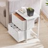 Sweetcrispy Nachttisch 2er Set, Nachttisch Beistelltisch, Stoff Schubladenschrank, Schmal Schrank, Kommode Schlafzimmer, Industrial Stil für Wohnzimmer, Kinderzimmer, Flur Aufbewahrungsschrank, weiß Bild 4