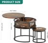YITAHOME Couchtisch Rund, 2er Set, Wohnzimmertisch Vintage mit Stauraum und Hebeplatte, Couchtisch Höhenverstellbar für Wohnzimmer, 60 x 60 x 50 cm,38 x 38 x 30 cm Bild 3